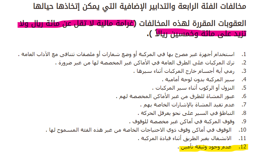 كم سعر مخالفة عدم وجود تأمين؟